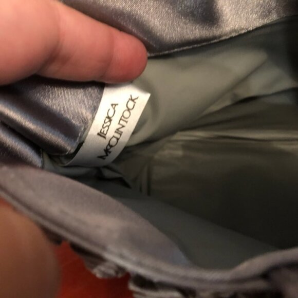 Jessica McClintock purse/handbag, front trimmed with gray roses - Picture 3 of 5